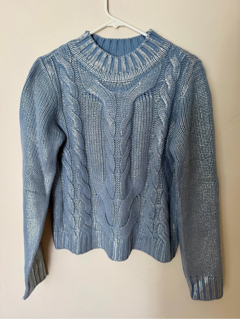 RACHEL Rachel Roy Light Blue and Silver Chunky Cable Knit Women's Sweater